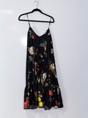 Biyan Silk Chiffon Floral Flower Print Pattern Tiered Pullover Tank Dress Small